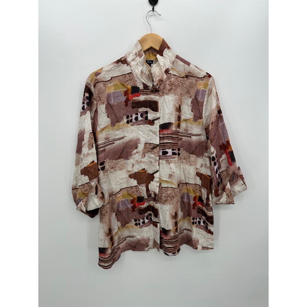 Shana Artsy Crinkle Button Tunic Top All Over Print Oversized Lagenlook Size L